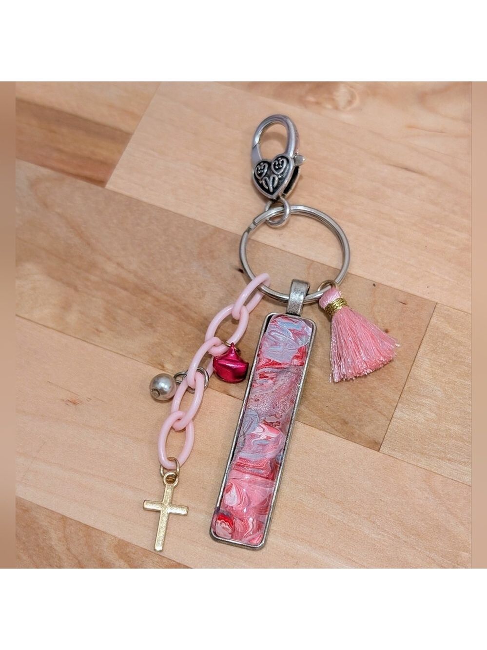 Pink and Silver Bag Charm/Keychain with Tassel and Charms